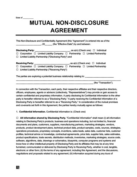 free non disclosure agreement nda template legal templates