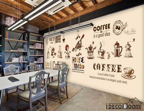 Put up intricate metalwork pieces, fiber art, carved wood wall hangings, shadow box paper art and more. Graphic Design Coffe Theme Coffee Shop Art Wall Murals Wallpaper Decal - IDecoRoom