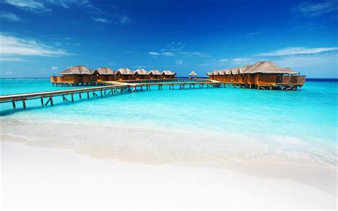 Download Wallpapers Maldives Bungalow 4k Ocean Blue Lagoon Hotel