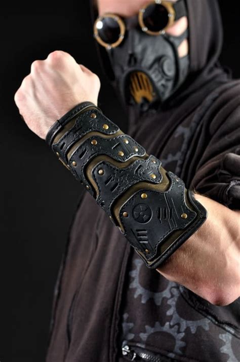 Military Industrial Mens Leather Bracer Etsy In 2021 Leather Bracers Bracer Leather