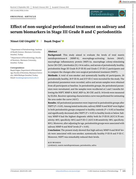 PDF Effect Of Nonsurgical Periodontal Treatment On Salivary And
