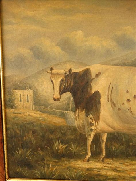 Antique Primitive Country Cow Pastoral Folk Art Landscape Old Surreal