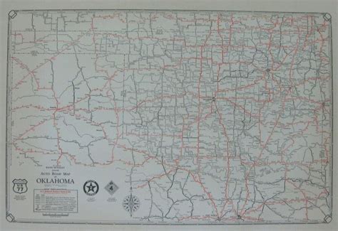 1930 Antique Oklahoma State Map Auto Trails Map Oklahoma Road Map Rare