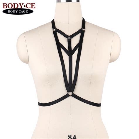 womens sexy tops cage body harness black elastic bustier strappy bra frame bondage lingerie punk
