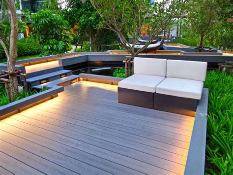 Modern Deck With Mood Lighting Under Border Terrace Garden Design Deck