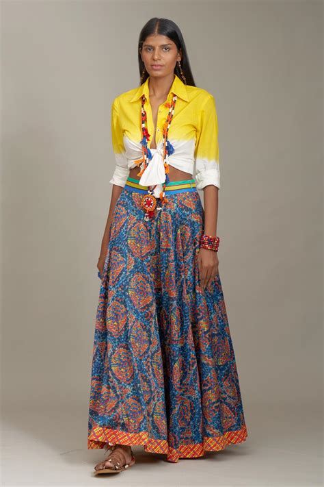 Buy Blue Cotton Silk Printed Floral Circular Skirt For Women By Payal