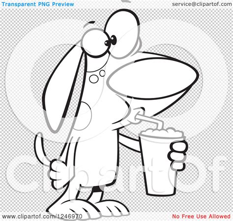 Clipart Of A Black And White Cartoon Dog Drinking A Latte Royalty