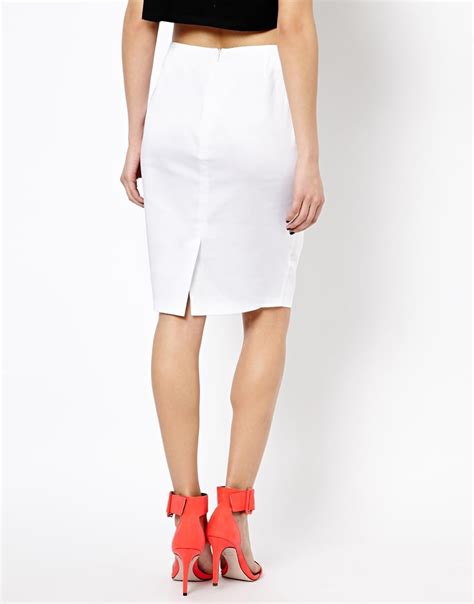 asos high waisted pencil skirt in white lyst