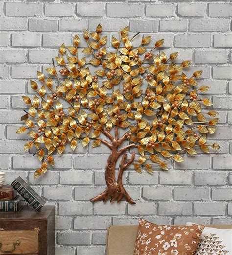 Buy Iron Decorative Tree Wall Art In Gold By Malik Design Online