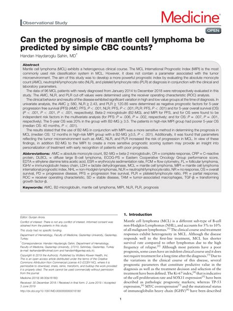 Pdf Can The Prognosis Of Mantle Cell Lymphoma Be Predicted By Simple