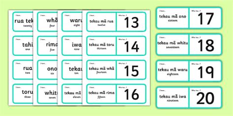 As there are no longer translation services, this becomes a language label. Numbers 1-20 Loop Cards Te Reo Māori Translation - te reo māori, new