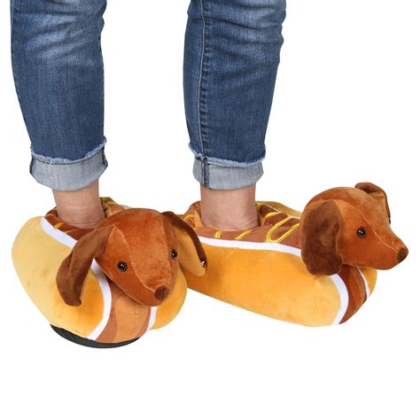 Puckator Unisex Weiner Dog Slippers Funny Plush Dachshund House Shoes