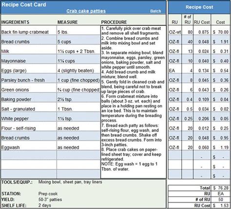 Free Recipe Costing Template Excel Download