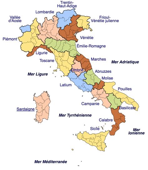 Italie Régions Carte Carte Ditalie Par Région Schleun