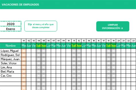 Plantilla Calendario Vacaciones Excel Zona De Informaci N Aria Art