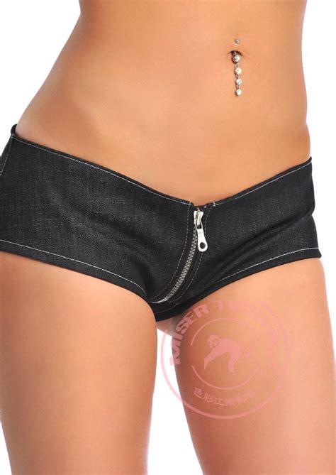 Sexy Zipper Open U Crotch Shorts Latex Fashion Micro Mini Hot Shorts Low Rise Waist Booty Short