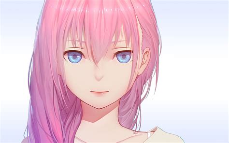 Pink Hair Face Blue Eyes Anime Girls Anime Simple Background Pixiv Portrait Closeup