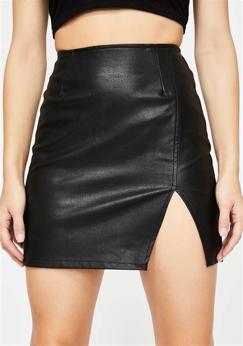 Vegan Leather Mini Skirt Side Slit Black Dolls Kill