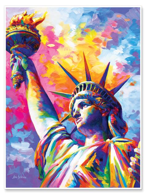 Statue Of Liberty Colourful Av Leon Devenice Som Poster Canvastavla