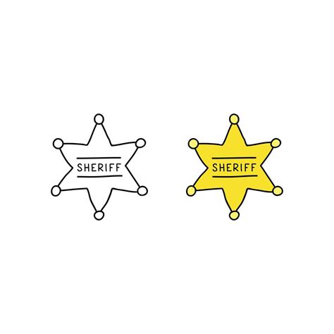 Doodle Colored And Outline Sheriff Star Badge Doodle Outline Vintage