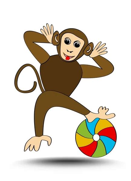 Little Funny Monkey Playing With Colorful Beach Ball Isolated Drawing