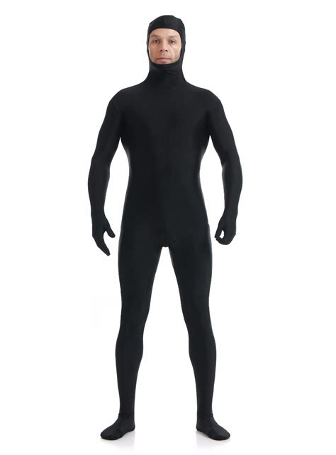 Spandex Open Face Full Bodysuit Nylon Hooded Black Zentai Suit Men