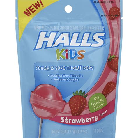 Halls Kids Sore Throat And Cough Strawberry Menthol Cough Suppressant