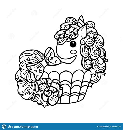 Cute Unicorn Sweet Cupcake Kawaii Cartoon Pony Animals Doodle Style