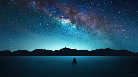 Stars Starry Night Sky Sailboat Milky Way Scenery 4k Hd