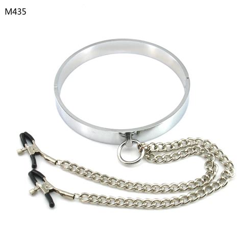 Top Quality Stainless Steel Male Slave Neck Collar Long Chain Nipple Clamps Sex Toys Bdsm Bonage
