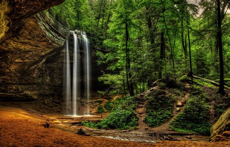 Hocking Hills State Park Waterfalls Usa Crag Trees Nature Art Morning Large Wall Art Ohio Forest