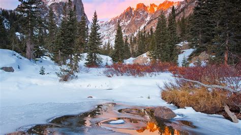 Nature Landscapes Mountains Trees Forests Plants Water Lakes Frozen