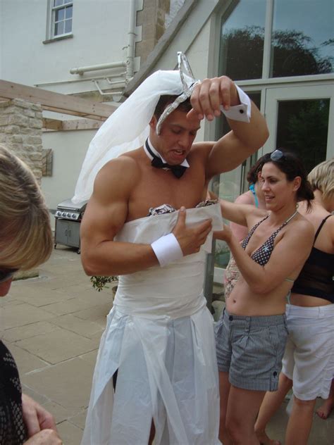 The Wedding Dress Game At A Hen Party What A Good Sport Dress Him Or