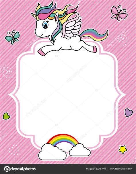 Cute Unicorn Card Frame Space Text — Stock Vector © Sbego 200487000