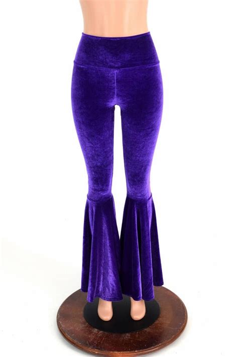 Purple Velvet Bell Bottom Flares Leggings With High Waist And Etsy