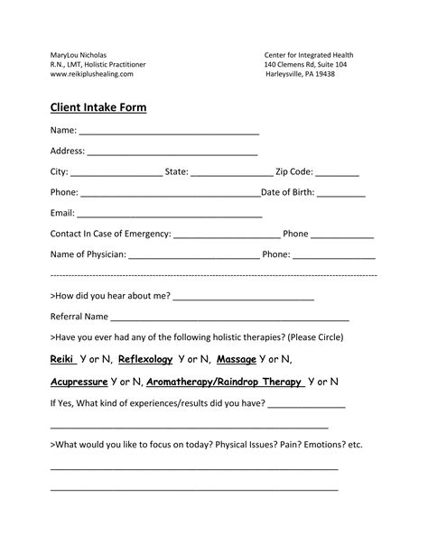 Counseling Intake Form Template