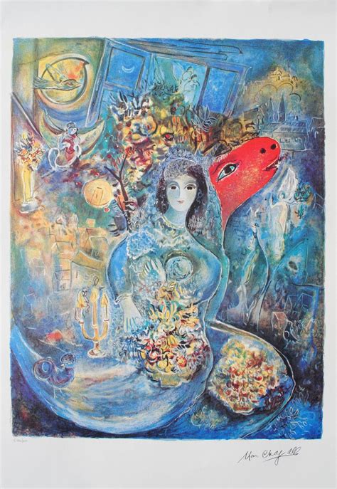 Marc Chagall Daprès La Mariée Aux Fleurs Lithographie Signée
