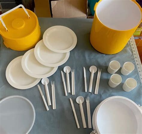 Vintage Ingrid Picnic Set With Plates Cups Utensils Yellow Etsy