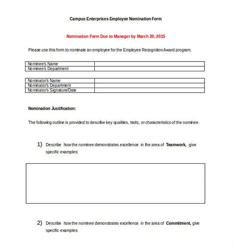 Award Nomination Form Template 12 Free Word Pdf Documents Download