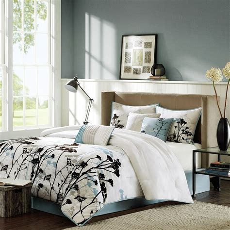 madison park matilda pale blue floral  piece comforter