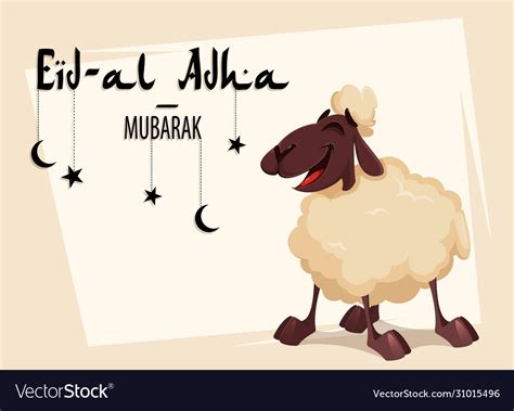 Eid Al Adha Mubarak Funny Cartoon Ram Royalty Free Vector