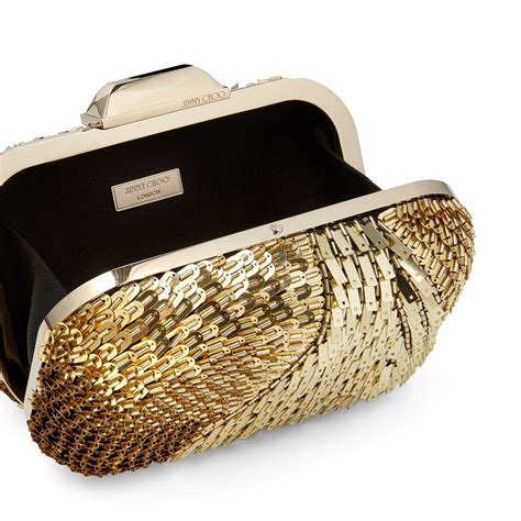 Jimmy Choo Cloud Gold Suede Clutch Bag With Geometric Mirror Embroidery