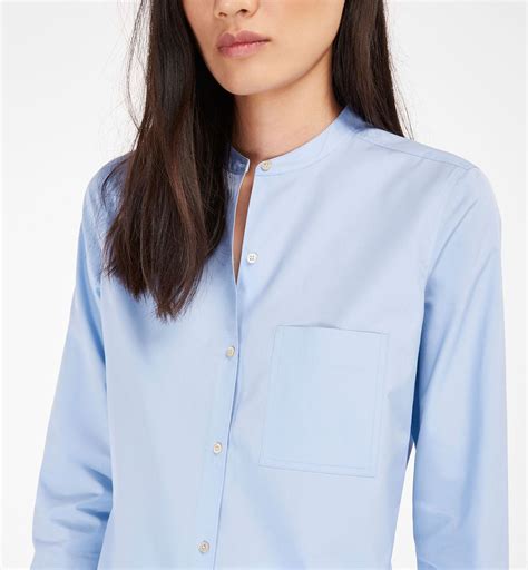 Camisa Cuello Mao Azul Shirt Outfit Women Mandarin Collar Shirt