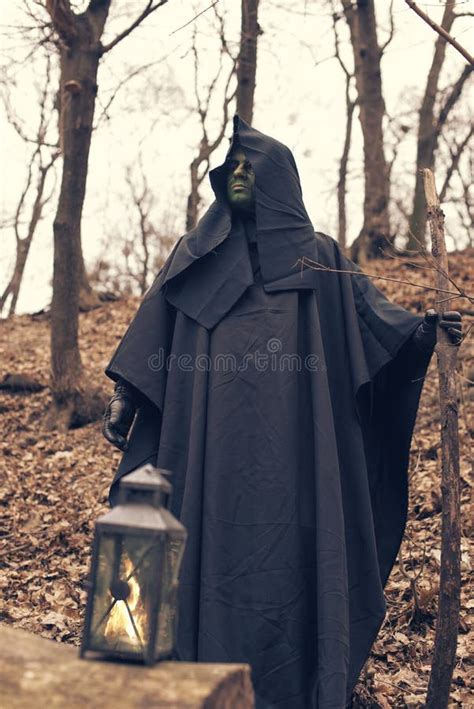 The Green Witch In The Autumn Forest Stock Photo Image Of Masquerade