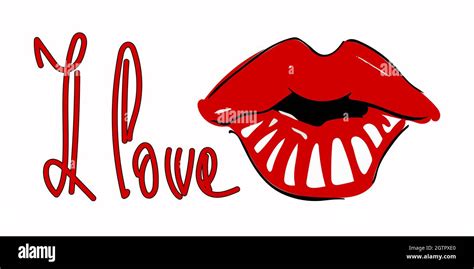 Postcard With The Words I Love You And Red Lips Vector Illustration Of