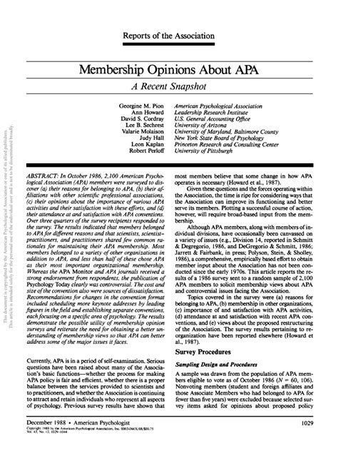 Pdf Membership Opinions About Apa A Recent Snapshot