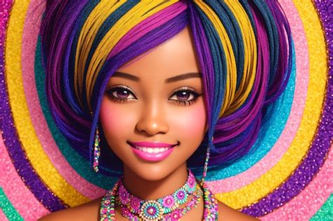 Premium Photo Beautiful African American Girl With Multicolored Hair Generative Ai