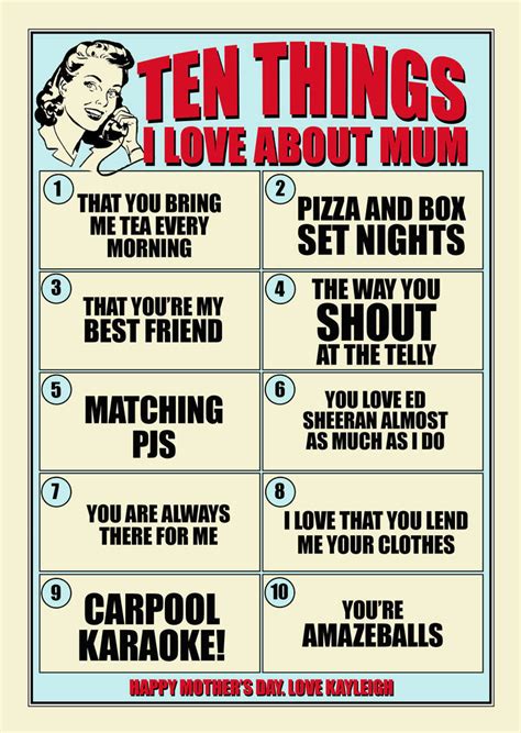 Personalised Ten Things I Love About Mum T Print By Tea One Sugar