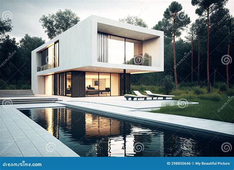 Contemporary Modern White House With Swimming Pool And Garden Real