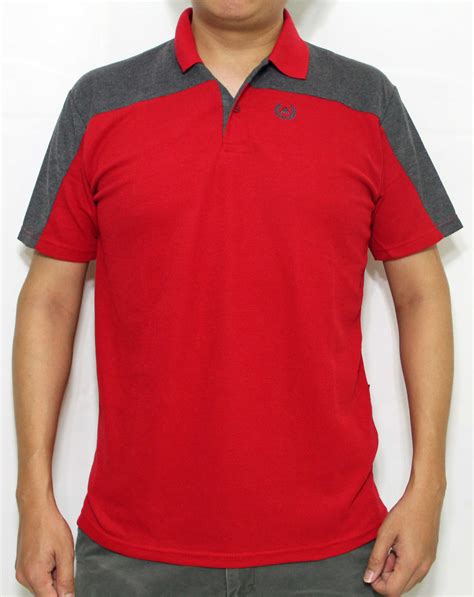 Kaos Polo Shirt Kaos Kerah Kombinasi Pria Warna Merah Maroon Marun